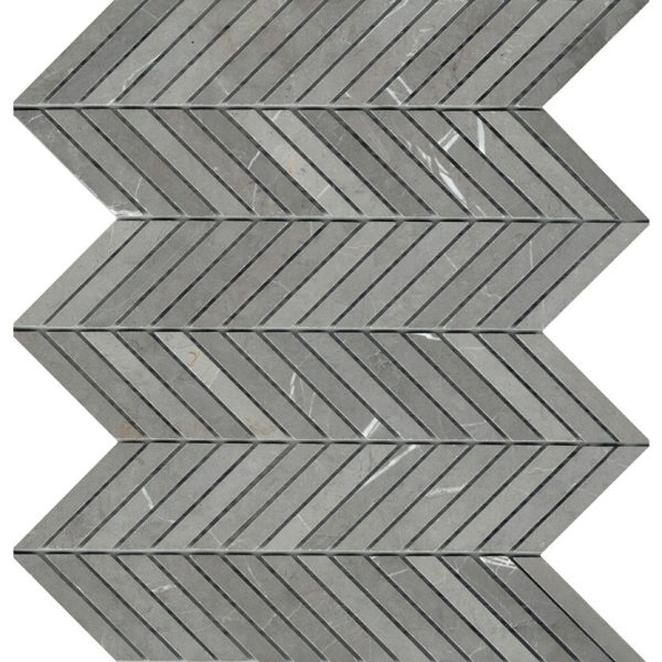 CHEVRON PIETRA GREY HONED MOSAIC TILE 15x75mm