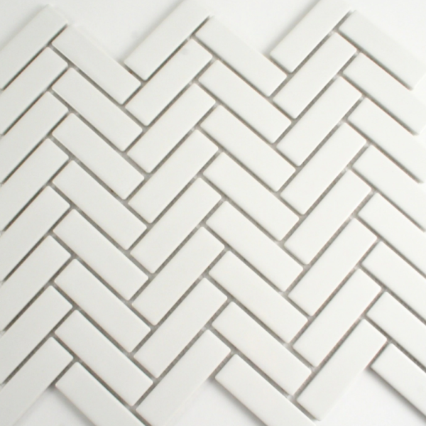 GLOSS WHITE HERRINGBONE MOSAIC TILE 270×317mm