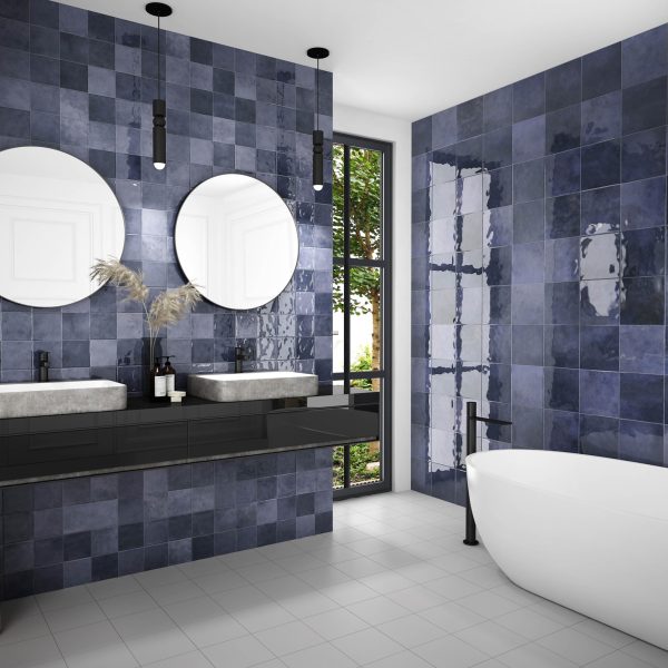 OMEGA12 SCORED AZUL BLUE GLOSS TILE 243X243mm