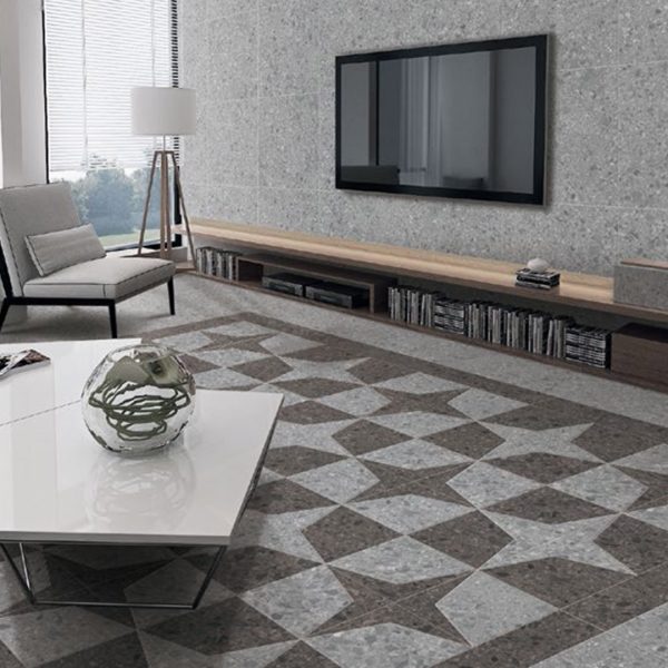 TERRAZZO GREY MATT TILE 600X600mm