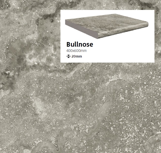 TIVOLI SILVER BULLNOSE TILE 400X600X20mm