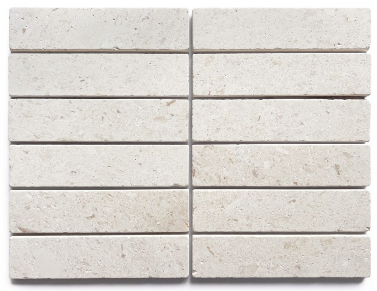 APOLLO WHITE LIMESTONE TUMBLED TILE 50X200mm