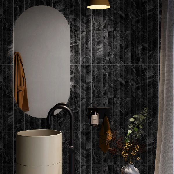 AMICI BLACK CONCAVE SUBWAY SATIN TILE 50X300mm
